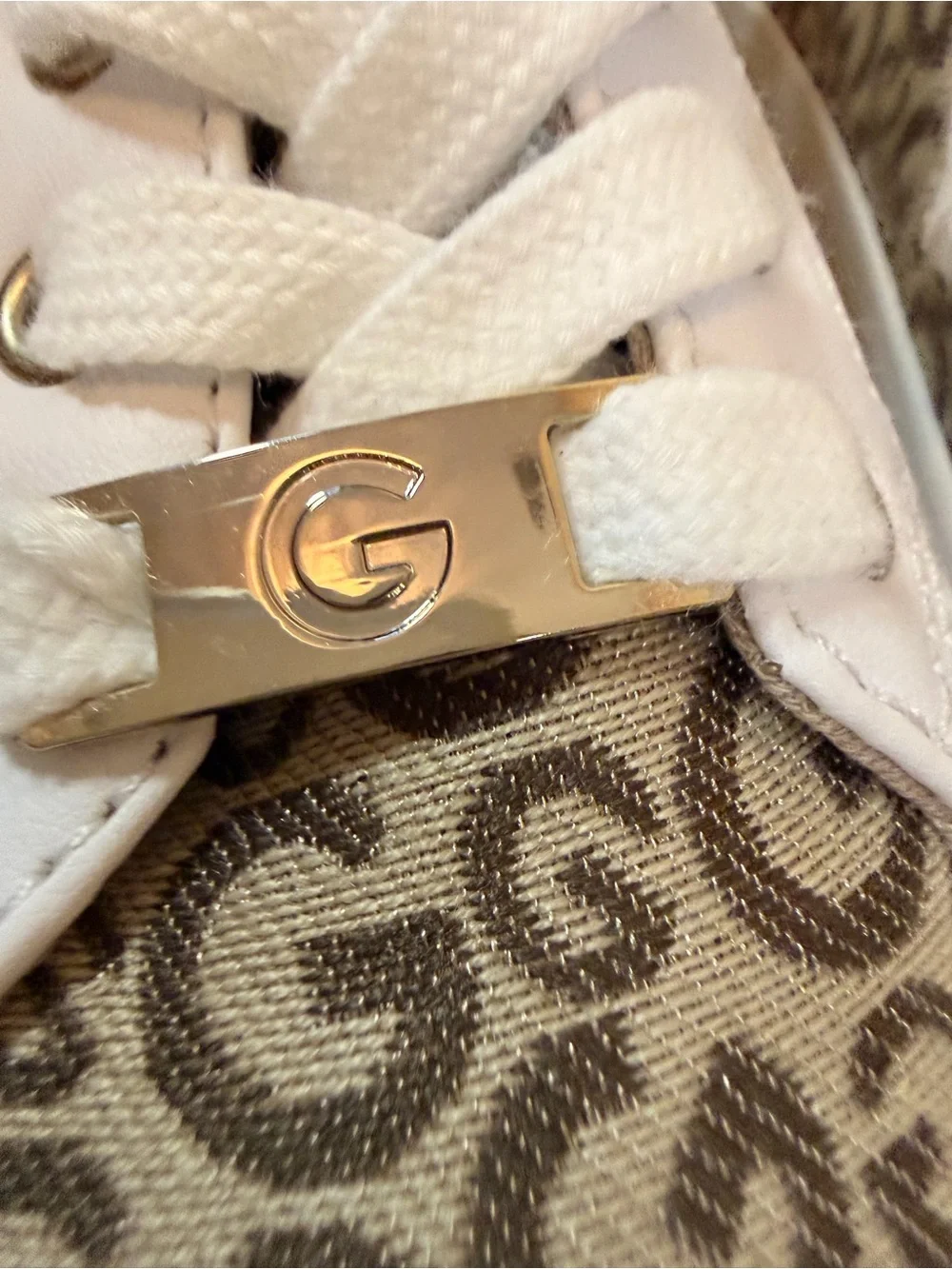 GuessCasual Monogram Lace-Up Sneakers - White & Brown